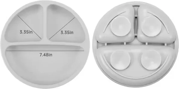 Silicone divided suction plate with bottom view and section dimensions labeled