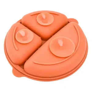 Orange silicone suction plate with three compartments and matching lids