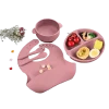 Pink Silicone Toddler Meal Set – Bib, Bowl, Spoon, and Suction Plate Isolated on Transparent Background