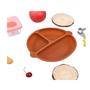 Orange Silicone Suction Divided Plate with Props – Isolated on Transparent Background