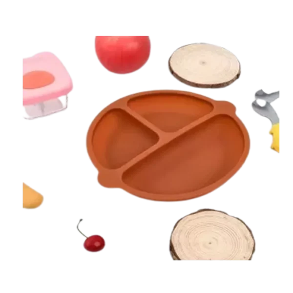 Orange Silicone Suction Divided Plate with Props – Isolated on Transparent Background