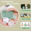 Fully washable silicone travel bottles with wide-mouth design, convenient dispensing, and multiple color options