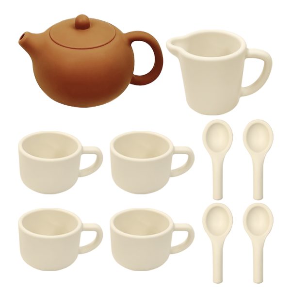 Silicone Tea Set Full Components – Teapot, Cream Pitcher, 4 Cups, 4 Spoons