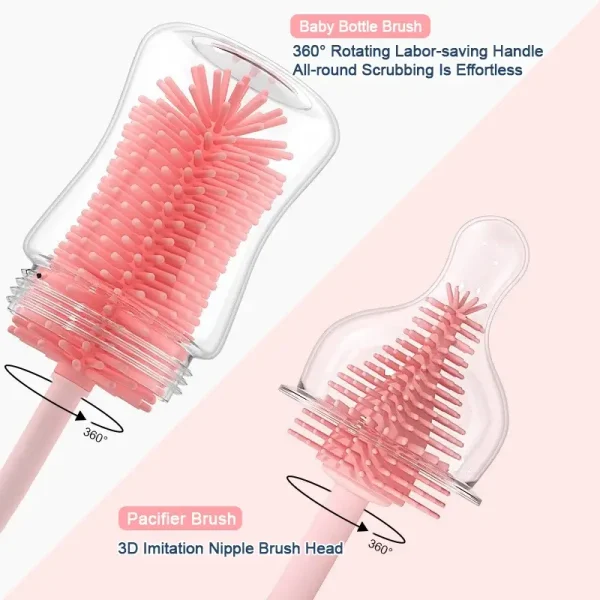 360° Rotating Silicone Bottle and Nipple Brush Set – Easy Scrubbing