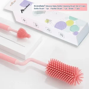 BLibreBabe Silicone Baby Bottle Cleaning Brush Set with Retail Packaging – 3 pcs Set