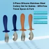 2-piece silicone and stainless steel cutlery set for babies, featuring BPA-free food-grade material and colorful ergonomic handles