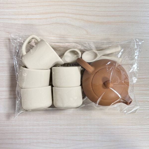 Front View of Silicone Tea Set in Sealed Packaging