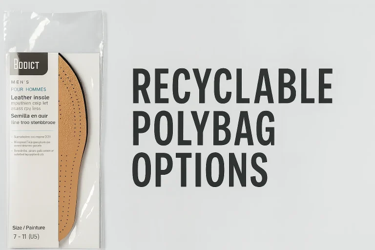 Recyclable polybag packaging with eco-friendly label displayed.