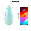 Silicone food pouch compared with smartphone for size reference.