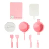 Pink Montessori-inspired silicone toddler kitchen play set.