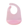 Light pink silicone baby bib with pocket.