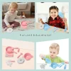 Pink silicone cookware play set for toddlers.