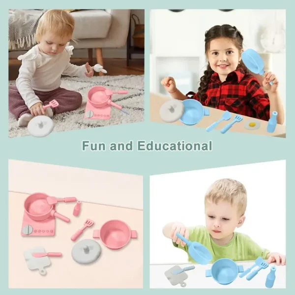 Pink silicone cookware play set for toddlers.