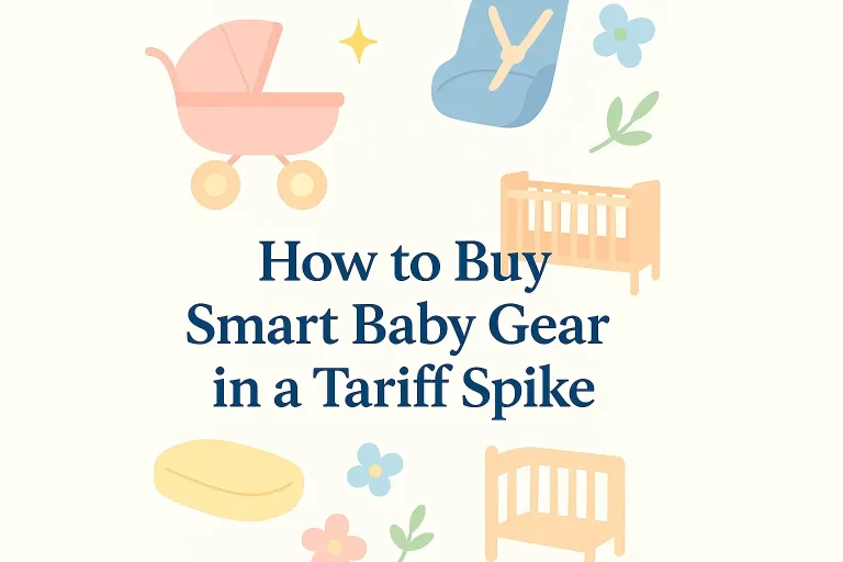 Illustrated guide cover with pastel baby gear icons.
