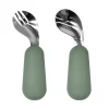 Green Silicone Baby Utensils Green-handled baby spoon and fork set.