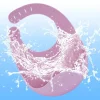 Pink silicone baby bib with water splash design.